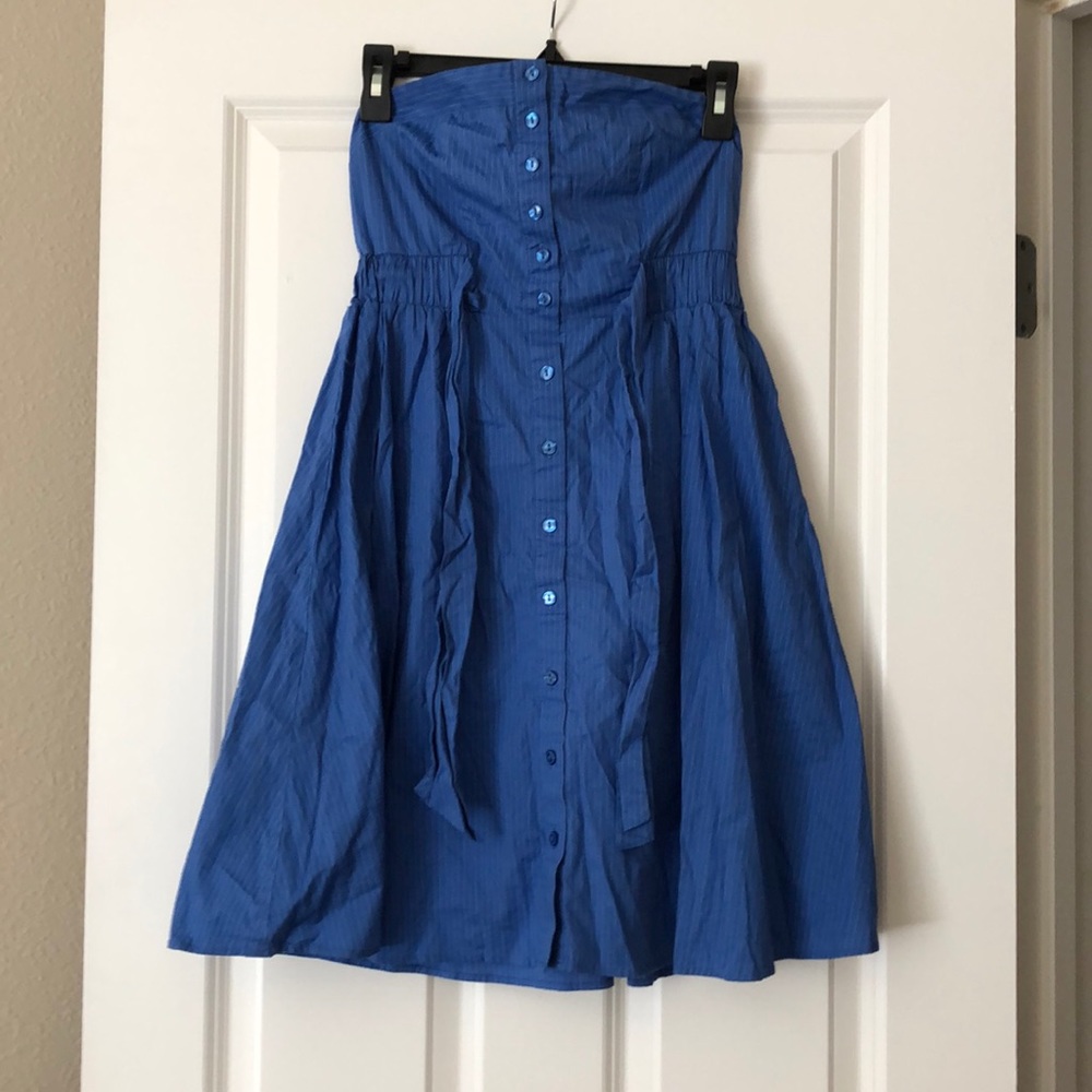 Blue and White Strapless Dress